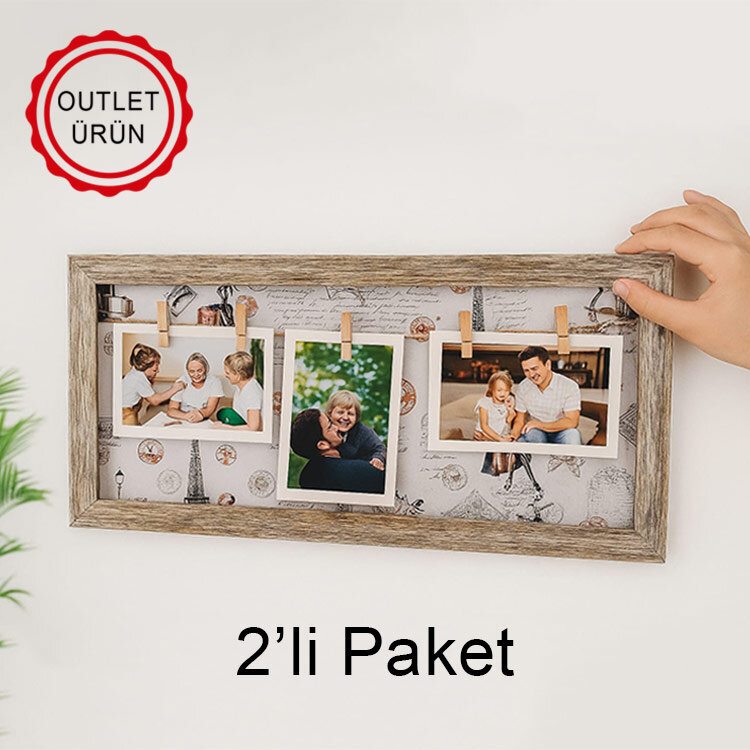 2'li Paket Ahşap İpli Fotoğraf Çerçevesi - 22x42cm - 1