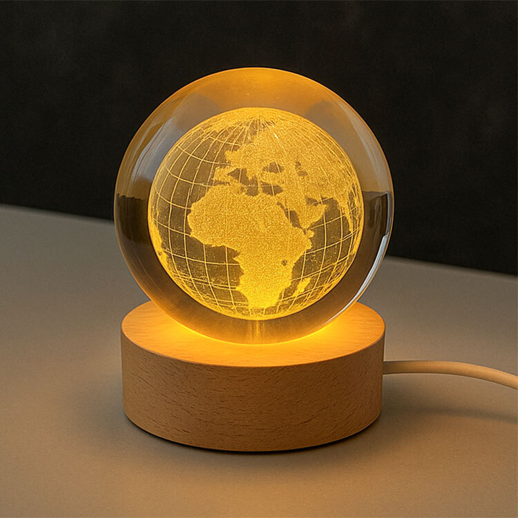 3D Led Işıklı Dünya Kristal Cam Küre Gece Lambası - 1