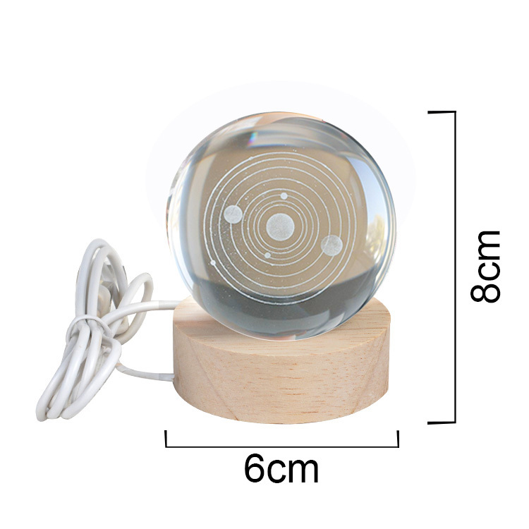 3D Led Işıklı Gezegen Kristal Cam Küre Gece Lambası - 4