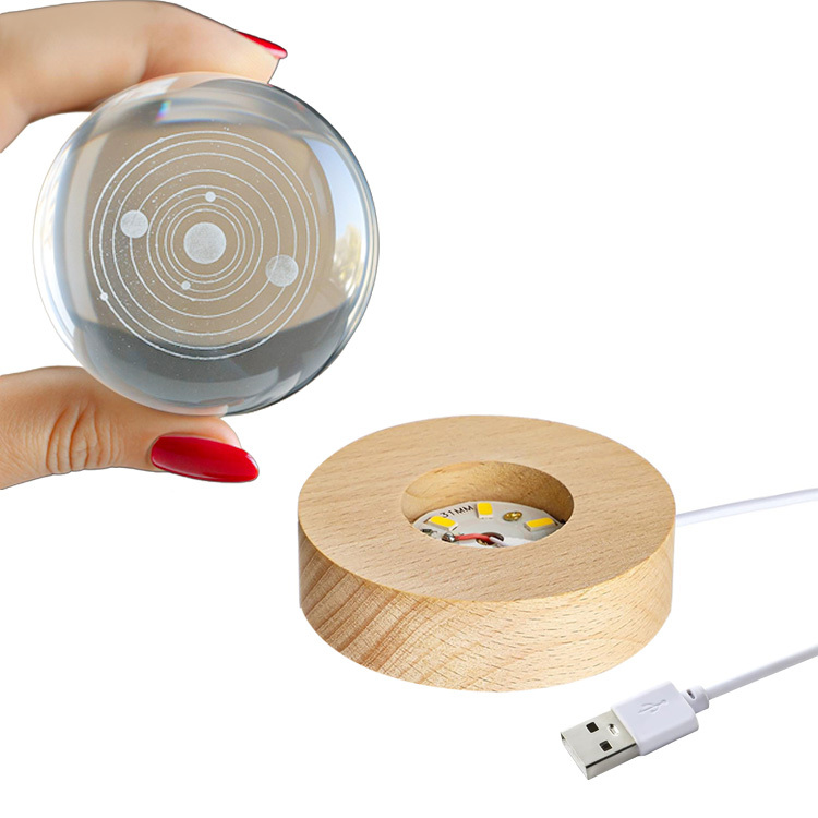 3D Led Işıklı Gezegen Kristal Cam Küre Gece Lambası - 3