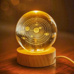 3D Led Işıklı Gezegen Kristal Cam Küre Gece Lambası - 1