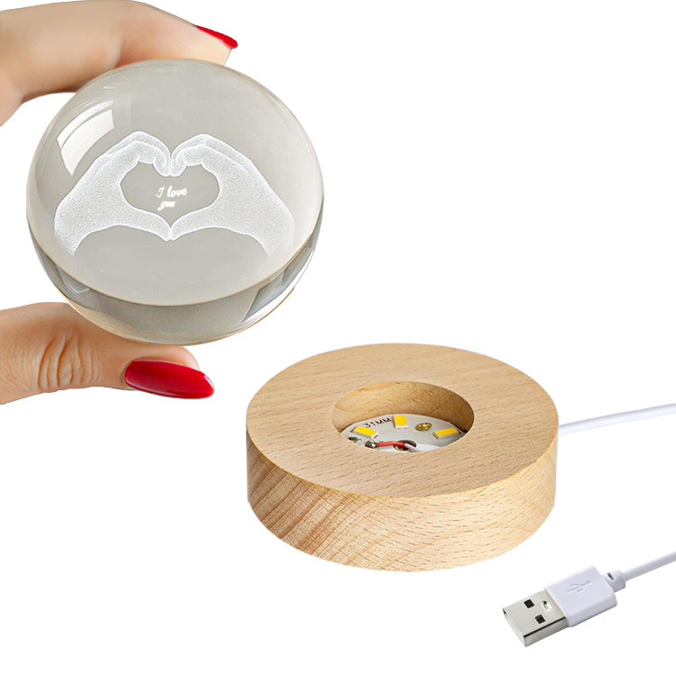 3D Led Işıklı Kalpli Kristal Cam Küre Gece Lambası - 3