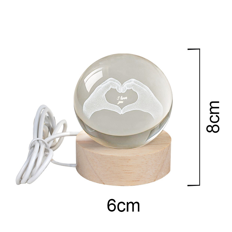 3D Led Işıklı Kalpli Kristal Cam Küre Gece Lambası - 4