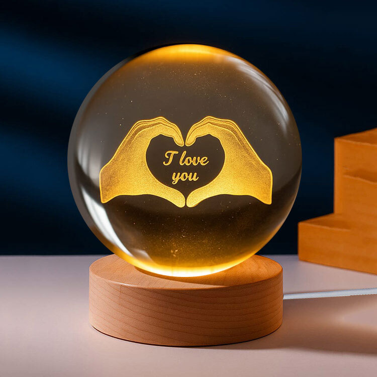 3D Led Işıklı Kalpli Kristal Cam Küre Gece Lambası - 1
