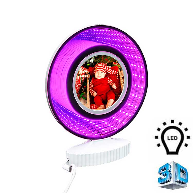 3d Ledli Mor Işıklı Aynalı Yuvarlak Fotoğraf Çerçevesi - 1