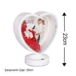 3D LED'li Çiçek Arajmanlı Kalpli Çerçeve - 7