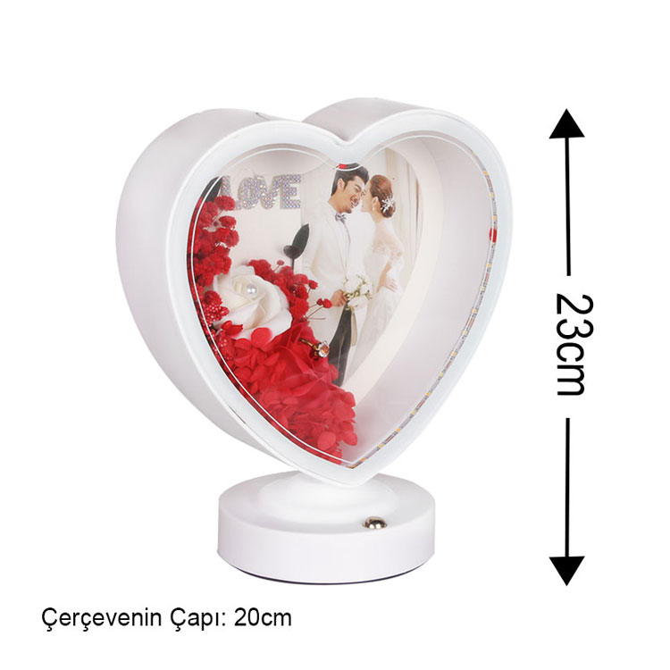 3D LED'li Çiçek Arajmanlı Kalpli Çerçeve - 7