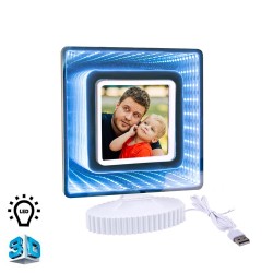 3d Ledli Mavi Işıklı Aynalı Kare Fotoğraf Çerçevesi - Thumbnail