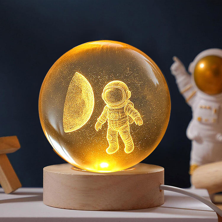 3D Uzak Işıklı Astronot Kristal Cam Küre Gece Lambası - 1