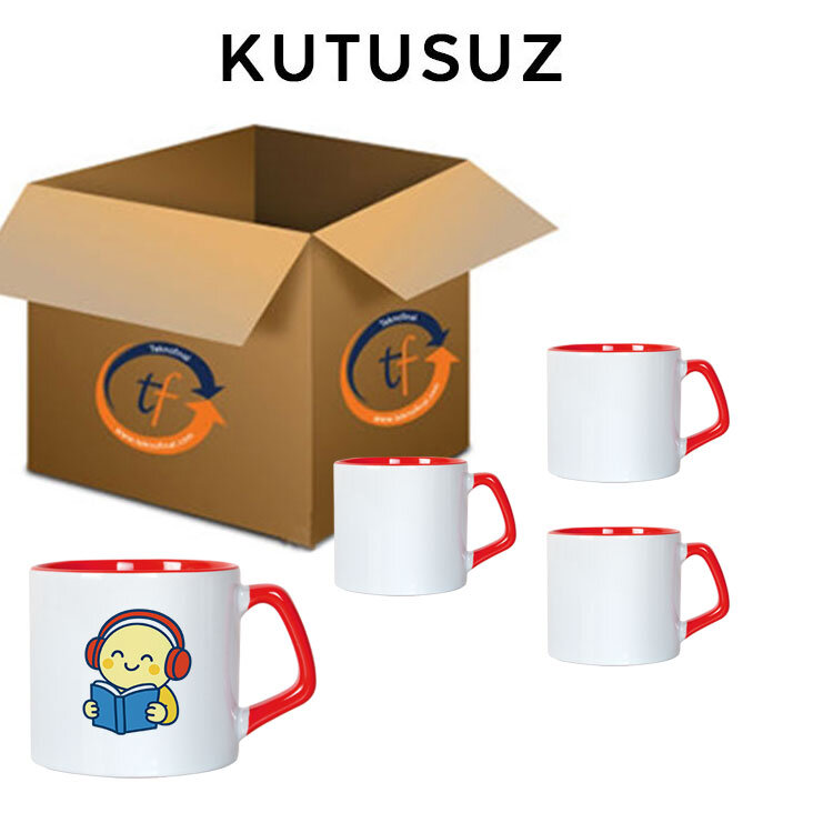 Süblimasyon Afili Kırmızı Porselen Kupa Bardak - Koli - 4