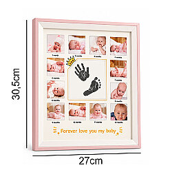 Ahşap 12 Aylık Yeni Doğan Bebek Fotoğraf Anı Çerçevesi - Pembe - 3