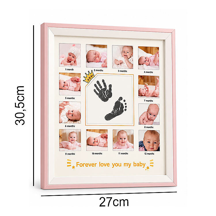 Ahşap 12 Aylık Yeni Doğan Bebek Fotoğraf Anı Çerçevesi - Pembe - 3
