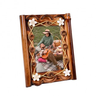 Ahşap Çiçek Kabartmalı Bambu Fotoğraf Çerçevesi 13x18 - 1