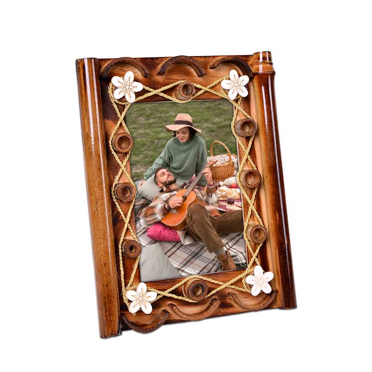 Ahşap Çiçek Kabartmalı Bambu Fotoğraf Çerçevesi 13x18 - 1