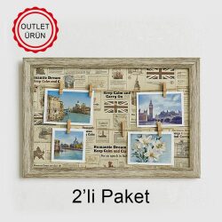 2'li Paket Ahşap Hasır Duvar Fotoğraf Çerçevesi - 37x47cm - 1