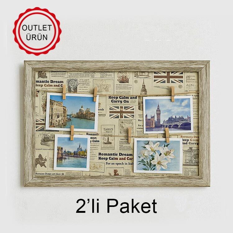 2'li Paket Ahşap Hasır Duvar Fotoğraf Çerçevesi - 37x47cm - 1