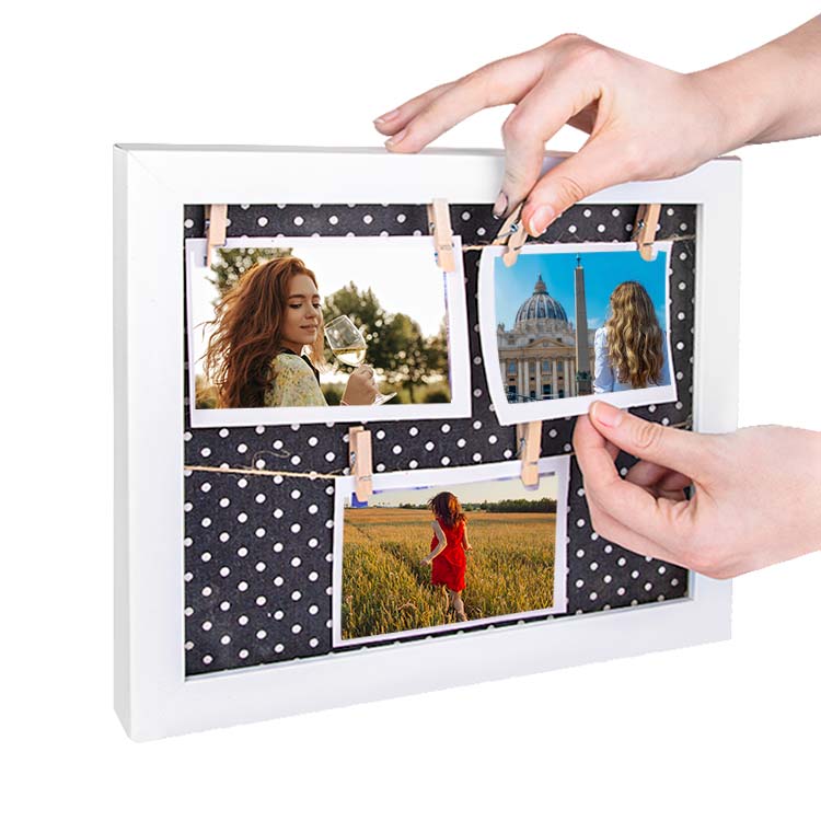 Ahşap Hasır İpli Puantiyeli Fotoğraf Çerçevesi - 27x32cm - 1