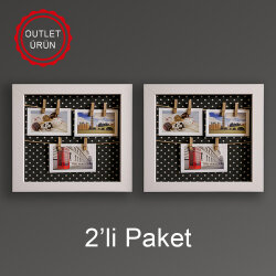 2'li Paket Ahşap Hasır İpli Puantiyeli Fotoğraf Çerçevesi - 27x32cm - 1