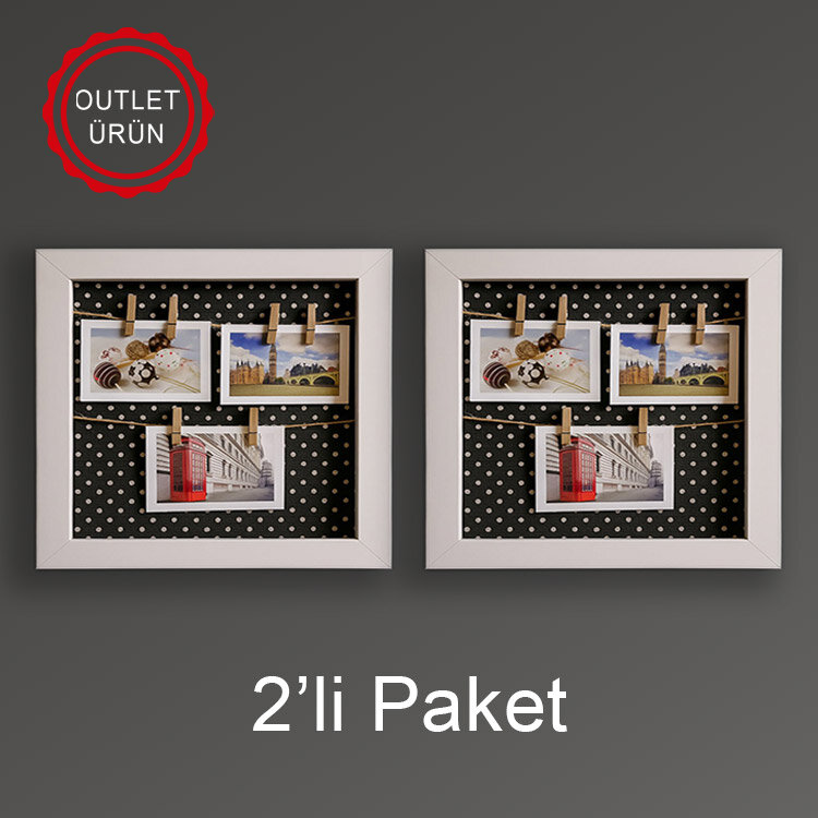 2'li Paket Ahşap Hasır İpli Puantiyeli Fotoğraf Çerçevesi - 27x32cm - 1