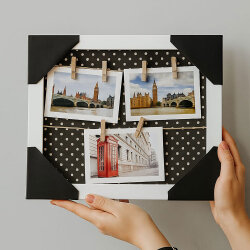 2'li Paket Ahşap Hasır İpli Puantiyeli Fotoğraf Çerçevesi - 27x32cm - 2