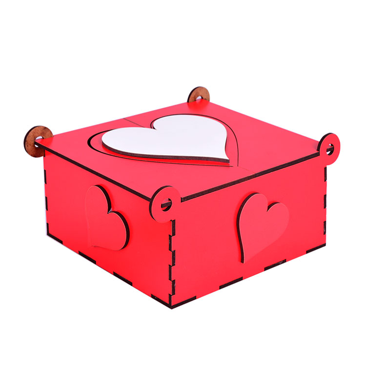 Ahşap Hediyelik Kırmızı Kutu - 15x15cm - 1