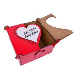 Ahşap Hediyelik Kırmızı Kutu - 15x15cm - 3