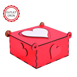 Ahşap Hediyelik Kırmızı Kutu - 15x15cm - 1