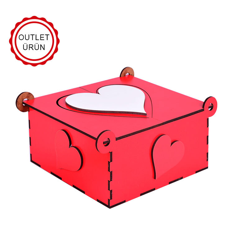 Ahşap Hediyelik Kırmızı Kutu - 15x15cm - 1