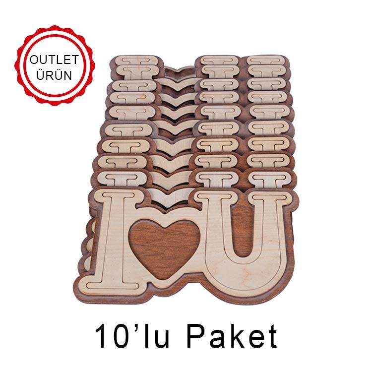Ahşap I Love You 11x18cm Fotoğraf Çerçevesi - 10'lu Paket - 1
