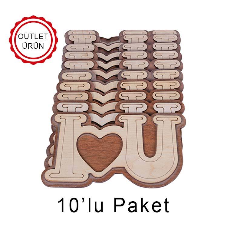 Ahşap I Love You 14x23cm Çerçeve - 10'lu Paket - 1