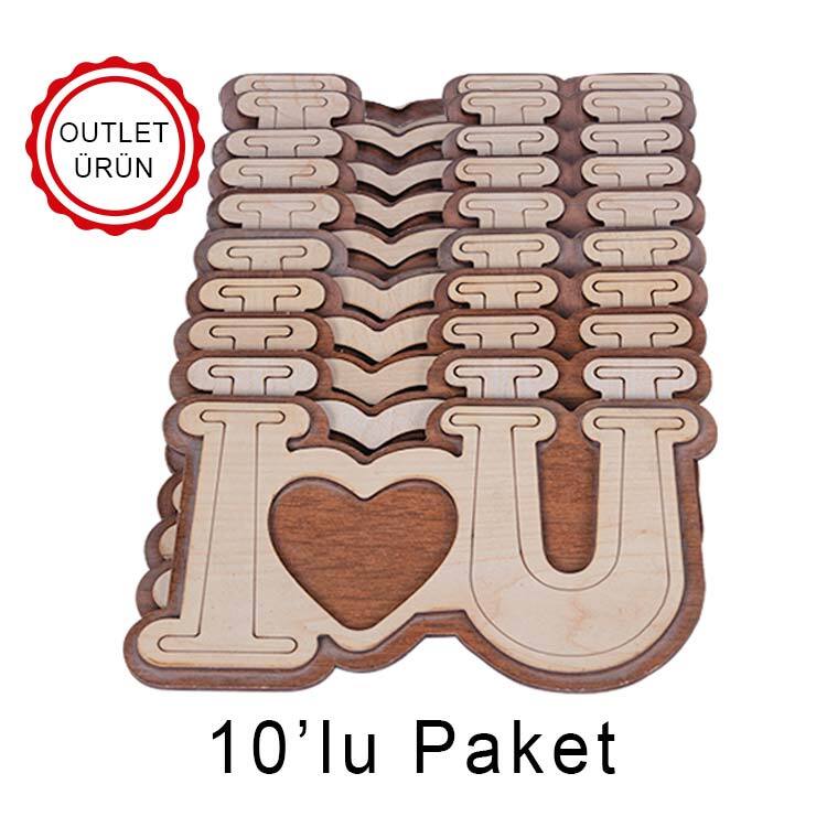 Ahşap I Love You 19x30cm Çerçeve - 10'lu Paket - 1