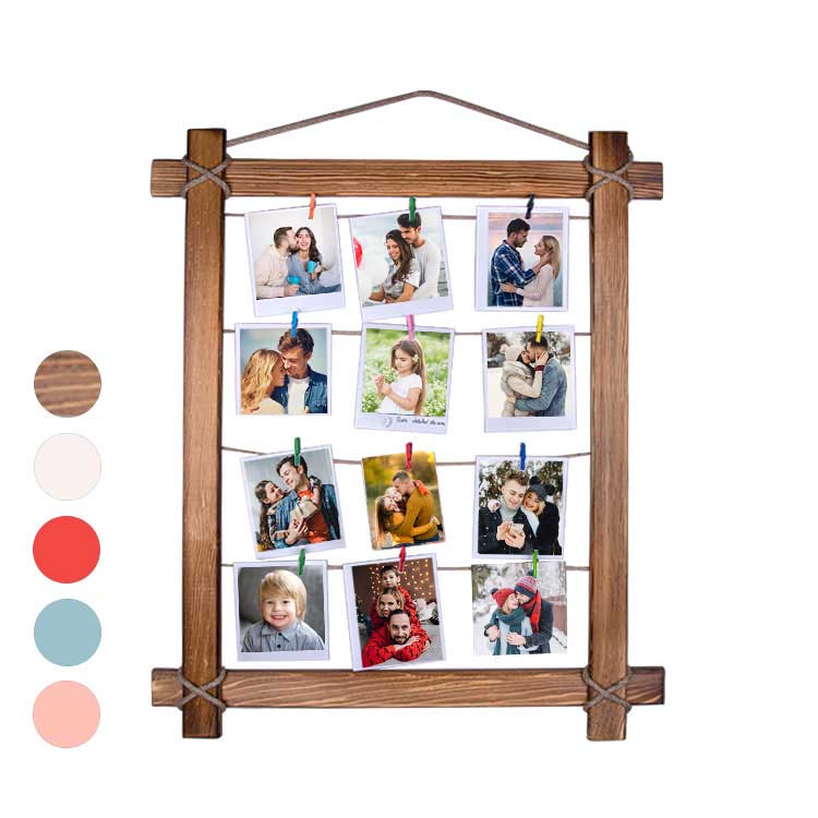 Ahşap İpli Mandallı Duvar Fotoğraf Çerçevesi - 50x60cm - 1