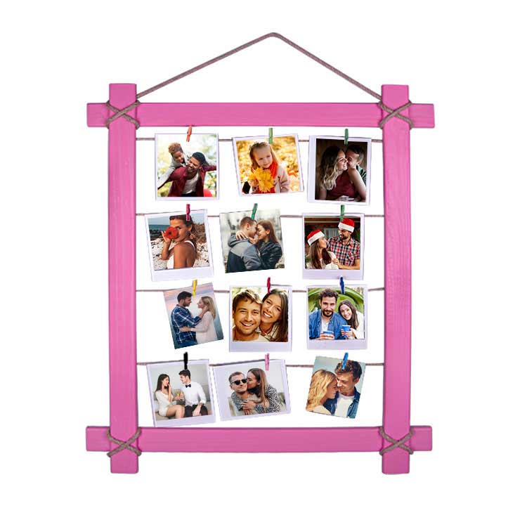 Ahşap İpli Mandallı Duvar Fotoğraf Çerçevesi - 50x60cm - 9