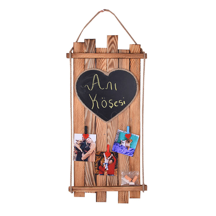 Ahşap Kalp Karatahtalı Asimetrik Mandallı Çerçeve 23x54 - 2