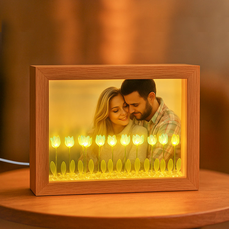 Ahşap Led Işıklı Laleli Fotoğraf Çerçevesi - 2