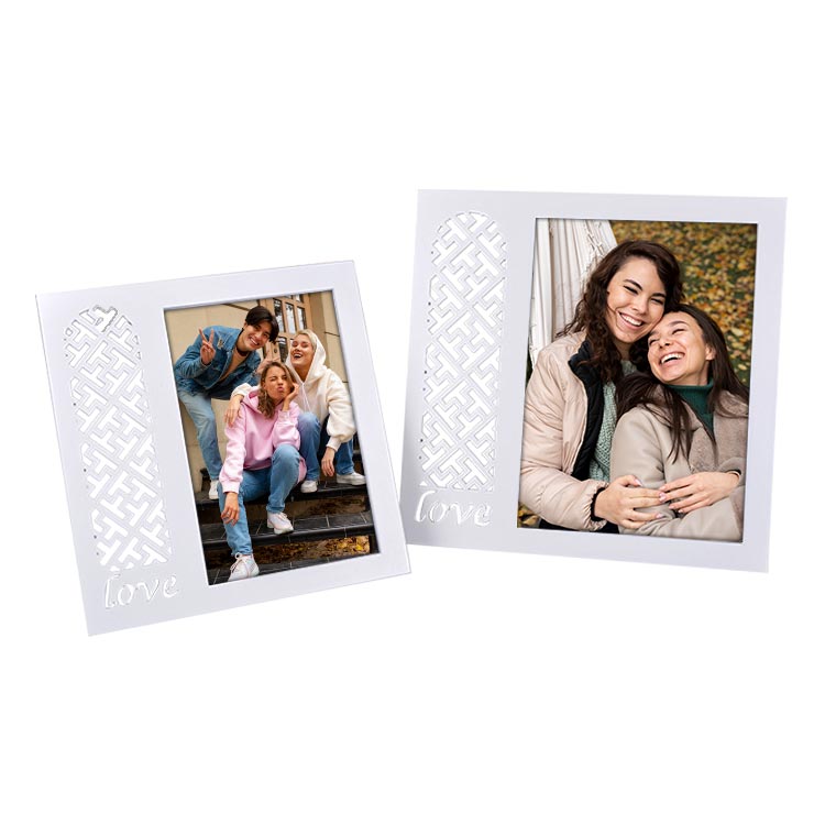 Ahşap Love Desenli Krem Fotoğraf Çerçevesi - 1