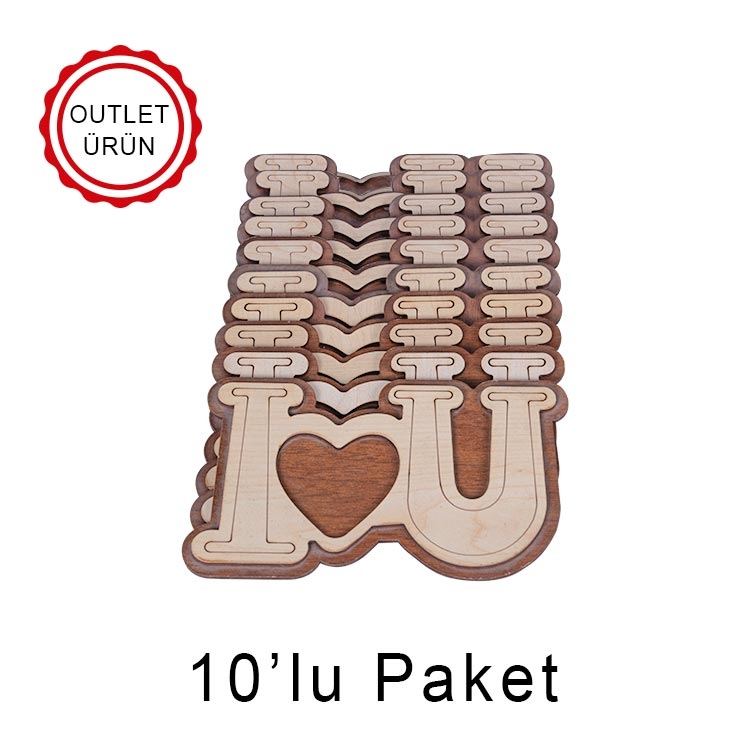 Ahşap I Love You Fotoğraflı Magnet - 10'lu Paket - 1