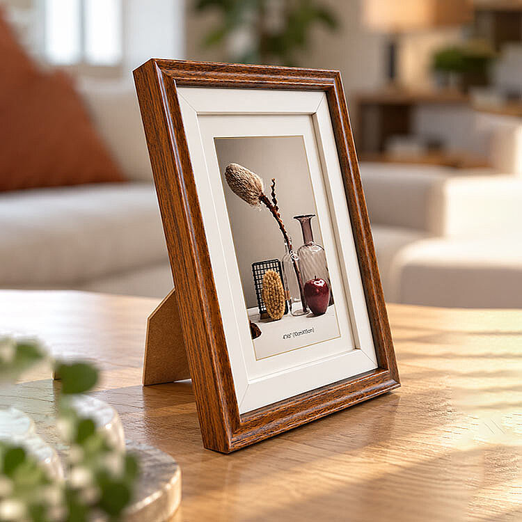 Ahşap Paspartulu Ceviz Rengi Fotoğraf Çerçevesi - 10x15cm - 2