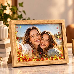Ahşap Sulu Altın Simli Fotoğraf Çerçevesi - 15x20cm - 2
