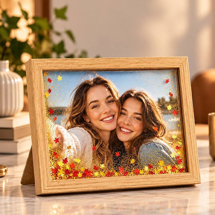 Ahşap Sulu Altın Simli Fotoğraf Çerçevesi - 15x20cm - 2