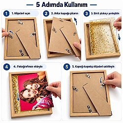 Ahşap Sulu Altın Simli Fotoğraf Çerçevesi - 15x20cm - 3