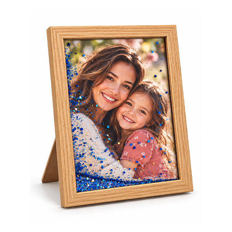 Ahşap Sulu Mavi Simli Fotoğraf Çerçevesi - 15x20cm - 1