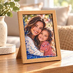 Ahşap Sulu Mavi Simli Fotoğraf Çerçevesi - 15x20cm - 2