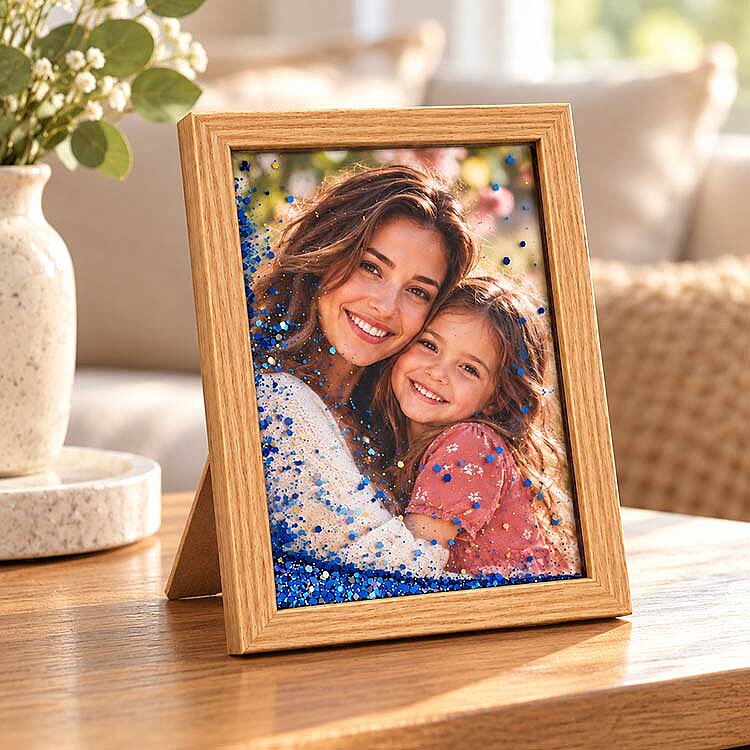 Ahşap Sulu Mavi Simli Fotoğraf Çerçevesi - 15x20cm - 2