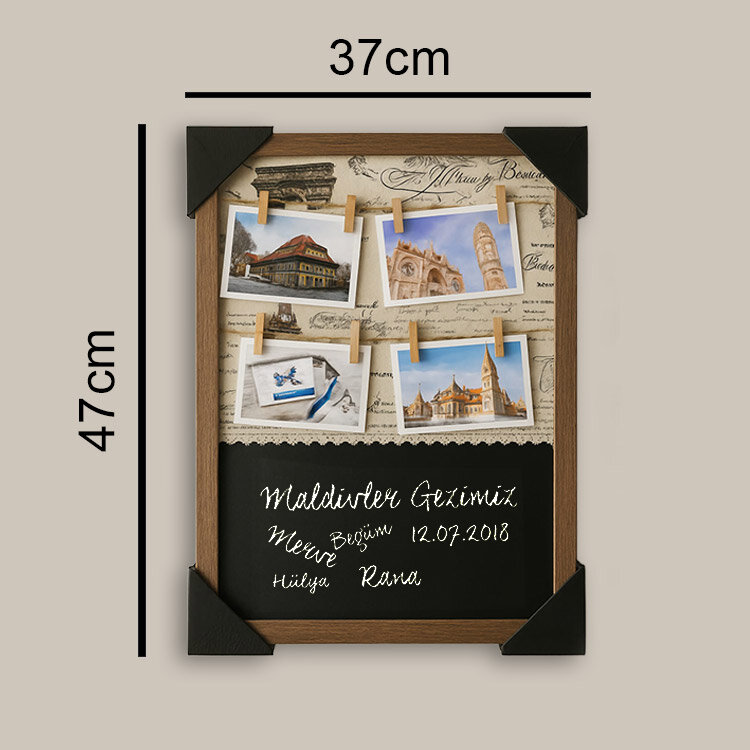 2'li Paket Ahşap Yazı Tahtalı İpli Duvar Fotoğraf Çerçevesi - 37x47cm - 2