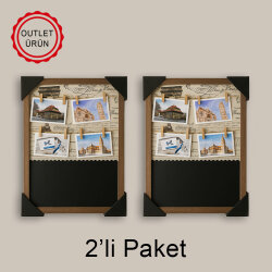 2'li Paket Ahşap Yazı Tahtalı İpli Duvar Fotoğraf Çerçevesi - 37x47cm - 1
