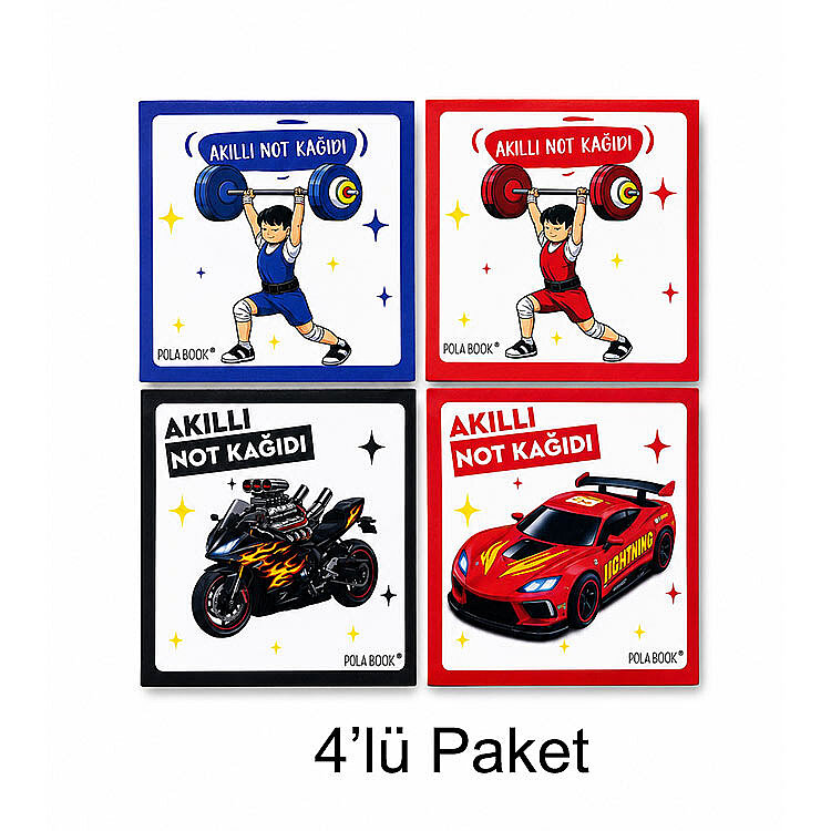 Arabalı ve Motorlu Mini Akıllı Not Kağıdı 100 Yaprak Yapışkanız Post-it - 4'lü Paket - 6