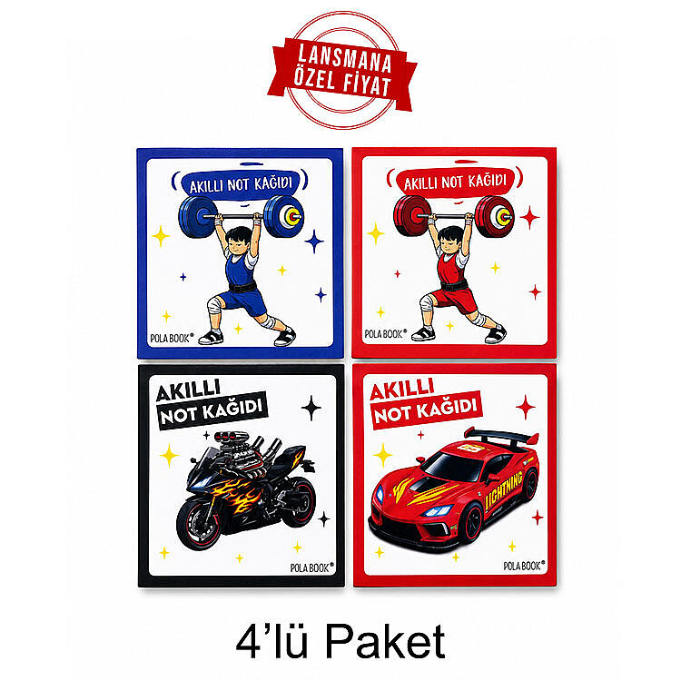 Arabalı ve Motorlu Mini Akıllı Not Kağıdı 100 Yaprak Yapışkanız Post-it - 4'lü Paket - 1