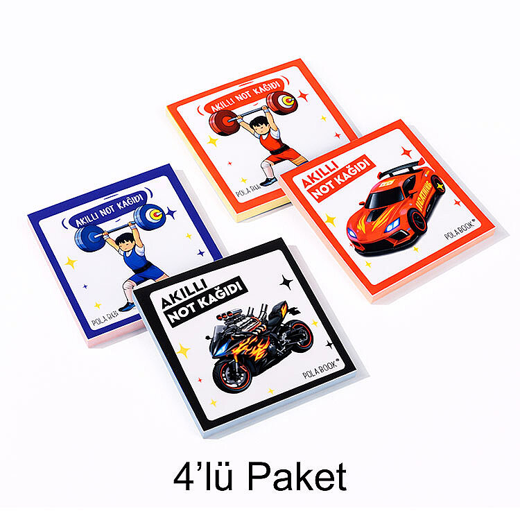 Arabalı ve Motorlu Mini Akıllı Not Kağıdı 50 Yaprak Yapışkanız Post-it - 4'lü Paket - 10