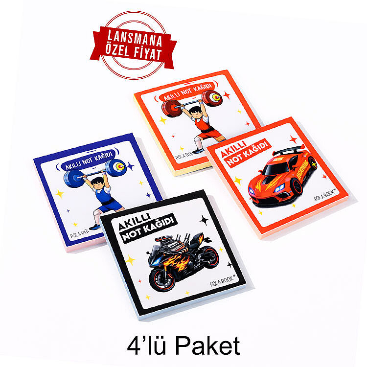 Arabalı ve Motorlu Mini Akıllı Not Kağıdı 50 Yaprak Yapışkanız Post-it - 4'lü Paket - 1